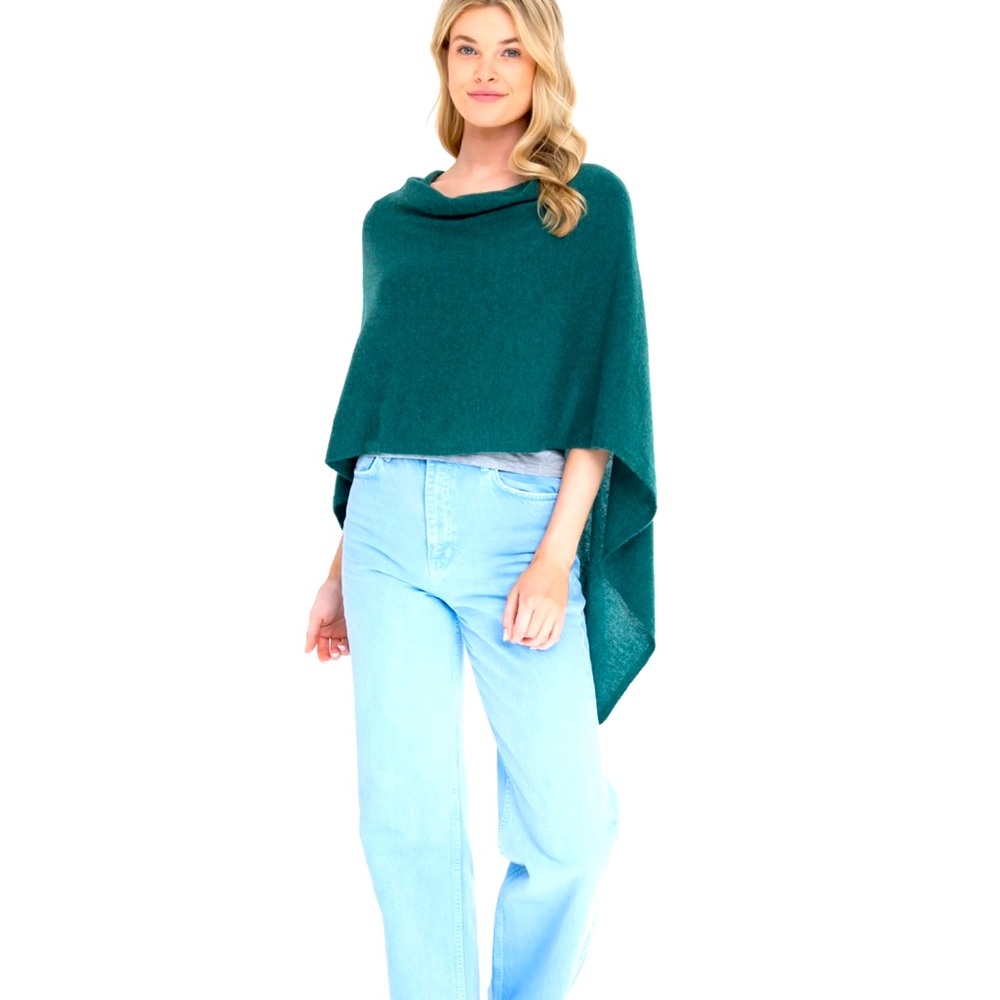 NWT Claudia Nichole 100% Cashmere Dress Topper Deep Turquoise Poncho